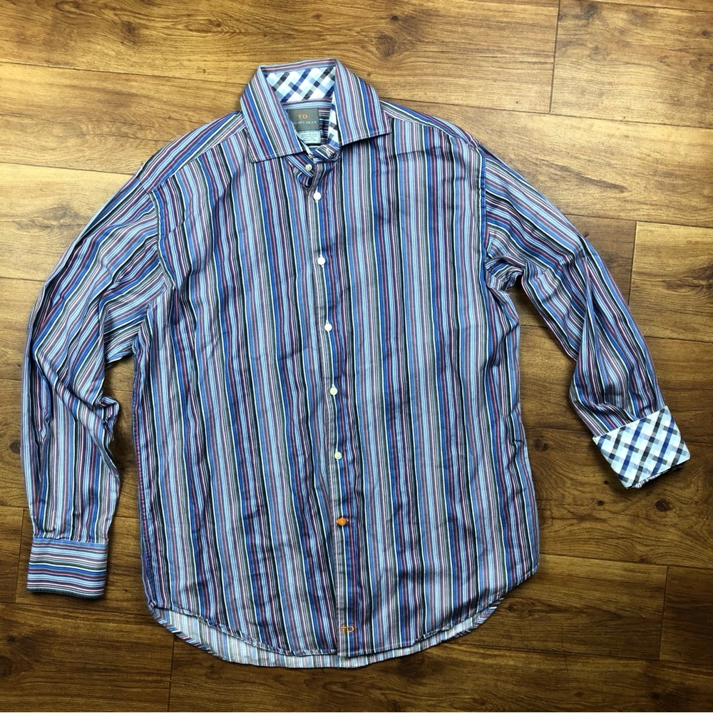Thomas Dean Multicolor Striped Button Up Dress Shirt